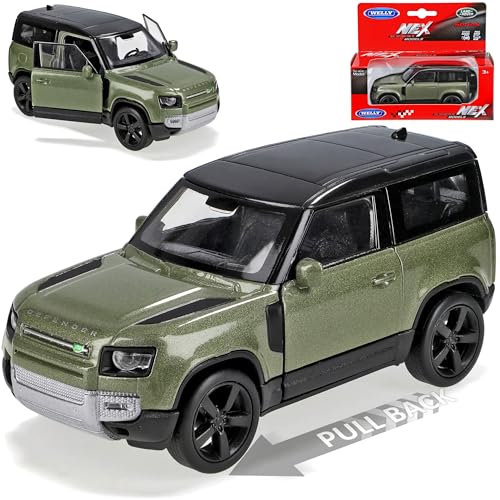 Welly Land R*o*v*e*r Defender Grün Ab 2020 mit Rückzugsmotor ca 1/43 1/36-1/46 Modell Auto mit individiuellem Wunschkennzeichen