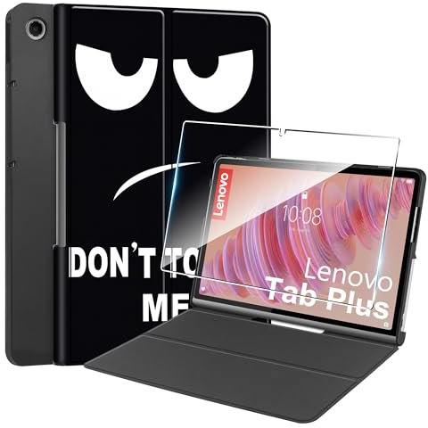 Coque Compatible avec Lenovo Tab Plus 11.5'' (2024) +1 Pièces Protection Écran Verre Trempé,Couverture Intelligente Housse Etui Cuir Coque avec Support -Gros Yeux