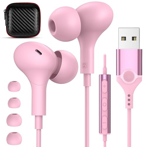 Cuffie USB con microfono per laptop, 2,3 m, con cavo magnetico, cancellazione del rumore, con controllo del volume muto, stereo, bassi, per PC desktop, Dell, HP, Acer, Laptop Meeting, donna/ragazza,