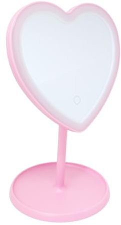Upper Canada Danielle Creations Pink Heart-Shaped L.E.D Light Up Vanity Mirror with Accessory Tray, 3 Brightness Settings, 180° Tilt, Battery Powered