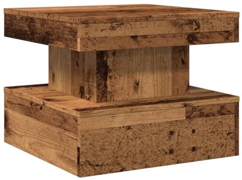 vidaXL Table Basse avec lumières LED Vieux Bois 50x50x40 cm, Table d'appoint, Table de Salon, Table latérale, Bout de canapé, Table Centrale