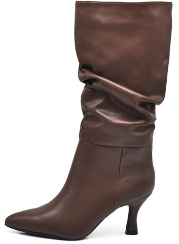 IF FASHION Stivali Alti Eleganti Arricciati Morbidi A Punta Con Tacco a spillo Da Donna MP413-5 T.moro N.41