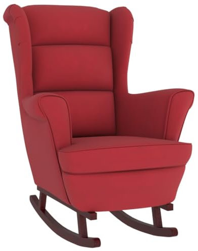 Hommdiy Schaukelstuhl mit Hocker,Wohnzimmer Sessel mit Hocker,Outdoor Samt Schaukelstuhl, Weinrot Ohne Fußablage