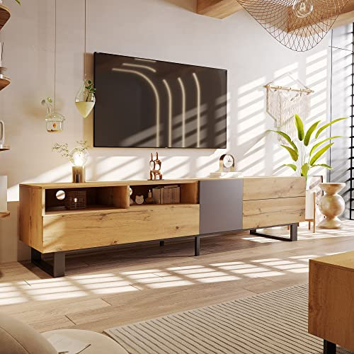 Mobile TV moderno con finitura a venature del legno, 180 cm, elegante ed elegante, finitura moderna