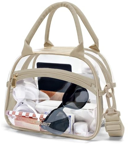 TOURIT Transparente Lunchtasche Stadion Genehmigt Mit Verstellbaren Trägern Transparente Tasche,für Frauen Männer Arbei Einkaufszentren, Fitnessstudios PVC Beige