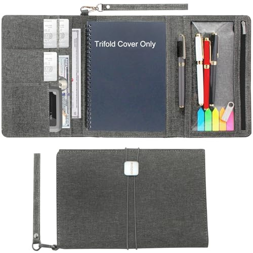 ANSSOW Folio-Cover Kompatibel mit Rocketbook Smart Notebook - Portfolio-Organizer Padfolio, Visitenkartenhalter mit Reißverschluss-Stifttasche, Portfolios für Herren & Damen, Executive-Größe