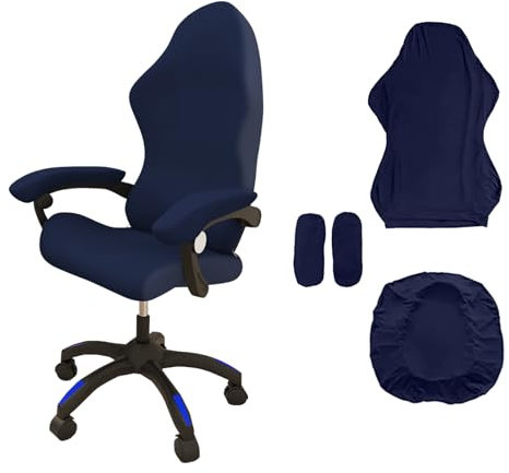 LZYDKH 4 PCS Gaming Chair Cover, High Back Computer Chair Cover Office Chair Cover Full Wrap Elastic Chair Back Covers Arm Covers Removable Washable Chair Seat Cover (Navy)