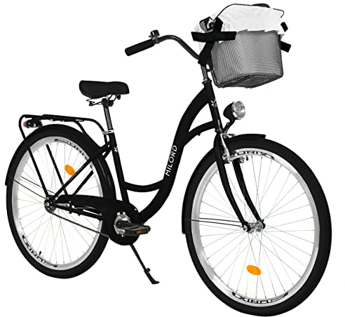 MILORD Damenfahrrad Citybike Komfort Mit Metallkorb Vintage Fahrrad, 26, 28 Zoll, 1-Gang
