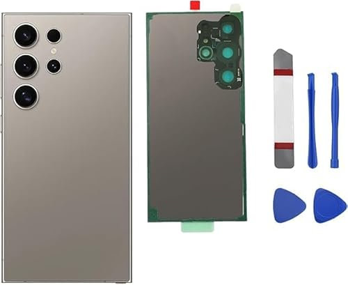 Sostituzione del Vetro Posteriore Galaxy S24 Ultra Compatibile con Samsung Galaxy S24 Ultra con Obiettivo della Fotocamera Preinstallato + Adesivo + Kit di Strumenti di Riparazione(Grigio chiaro)