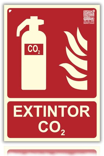 LEIASA | Señal Extintor Co2 Homologada - 21x30 cm - Clase B D≤10m - PVC Luminiscente - Señal Certificada en Sostenibilidad - Fotoluminiscente Extintor Co2 - Cartel Extintor Co2 Homologado