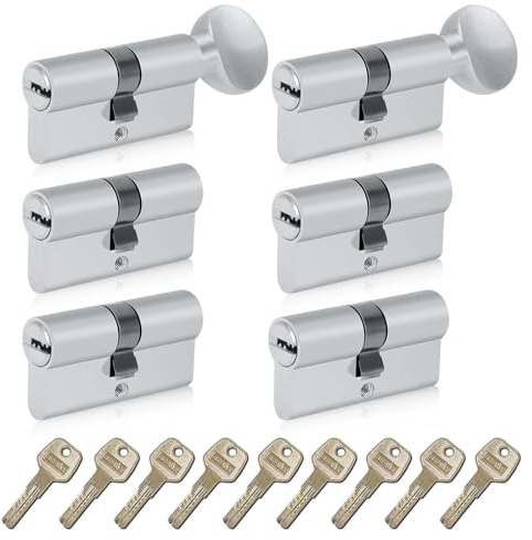 SEPOX® Keyed Alike Euro Cylinder 70mm 35/35 4 Double 2 Thumb Turn Cylinders | For UPVC, Keyed Alike Set, One Key Fits All&Most Applications, for Home, Apartment & Office Doors, Easy to Use, Nickel Finish
