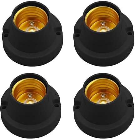 Powice 4 Stück Lampenfassung E27, E27 Fassung zum Anschrauben, Lampenfassungen E27 Universal, Lampensockel Adapter für LED-Lampen, Schwarz