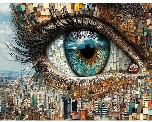 GLIDIAM 50x40cm Diamond Painting Auge Stadt, Diamant Malerei Bilder Landschaft, DIY Full Drill Basteln Erwachsene, Mosaik Stickerei Kreuzstich Geschenk für Wanddeko Wohnzimmer Schlafzimmer