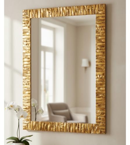 MO.WA Specchio da Parete, Specchiera Muro cornice legno oro 50x70, Made in Italy, specchio rettangolare per sala, camera, bagno, ingresso Specchio, moderno