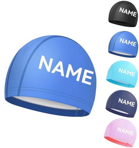 Cuffia da nuoto personalizzata con nome – Materiale morbido e confortevole – Nessun tiro, nessuna pressione, rivestimento impermeabile – per bambini e adulti, ideale per lezioni di nuoto e allenamento