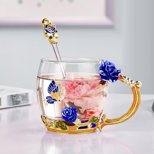 Tukeoo Weihnachtsgeschenke für Frauen Mama:330ml Personalisiert Geschenke Blumen Teetasse/Kaffeetassen Glas, Frauen Nikolaus Geschenk für Weihnachten Muttertag Geburtstag
