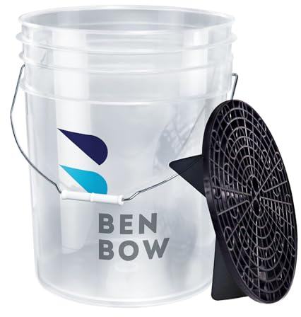 BenBow Logo transparenter 20-Liter-Detailing-Eimer mit weißem Schmutzsieb, für universelle Nutzung mit BenBow Logo