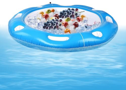 Schwimmender Spieltisch für Pool – aufblasbares Spielbrett für Karten – tragbar für 4 bis 6 Spieler mit Getränkehalter – ideal für Camping, , See, Garten, Urlaub, Pool im Freien