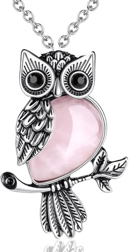 Sahoottie Crystal Owl Necklace Owl Gifts for Women Men Natural Healing Crystal and Gemstone Pendant Necklace Women's Silver Owls Jewellery Christmas Birthday Gift for Owls Lover