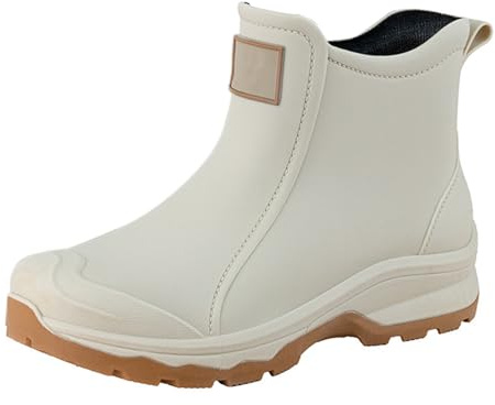 Bottes de pluie mi-hautes pour homme - Semelle souple - Coupe-vent - Résistantes à l'abrasion - Antidérapantes - Pour le bateau, le camping, la voile et les activités de plein air, beige, 42 EU