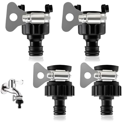 4 Stück 16mm Universal Schlauchanschluss Wasserhahn, Wasserdieb Wohnmobil Gartenschlauch Adapter, Wasserhahn Adapter mit Griff für Camping, Wohnmobil und Garten