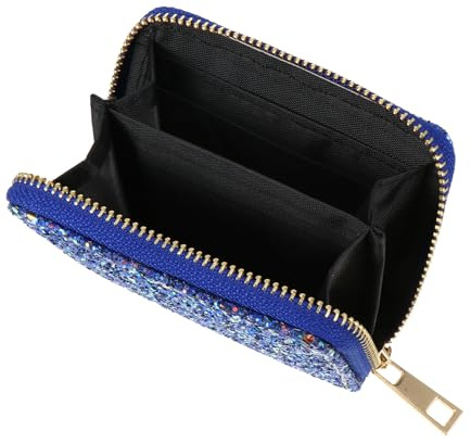 Uonlytech Münzgeldbörse Kompakte Geldbörse aus Pu Leder mit Reißverschluss Damen Kleines Portemonnaie für Münzen und Make Up in Blau für Reisen und Geschäftsreisen