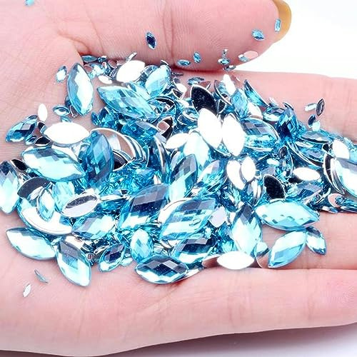 Rhinestones for Clothes, Acrylic Flat Back Marquise Rhinestone Beads Multicolor Multiple Sizes DIY Jewelry Nails Art(14 Aquamarine,3x6mm 300pcs)