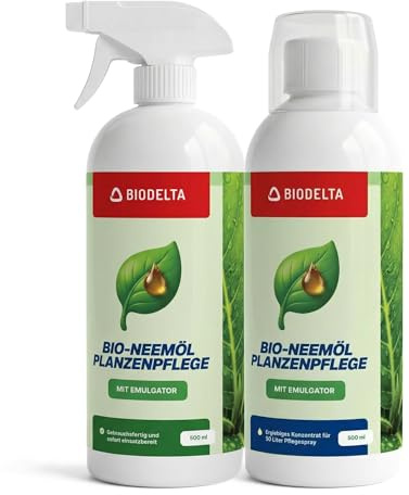 BIODELTA Neemöl 500 ml Set - kaltgepresstes Niemöl für Pflanzen | Kaltgepresstes Neemöl zur Pflanzenpflege - mit Azadirachta Indica - als Konzentrat und gebrauchsfertig in der Sprühflasche