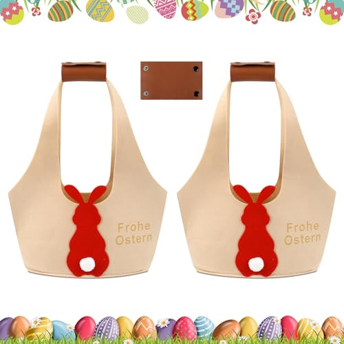 2 Stück Osterkörbchen Mit Henkel, Ostertüten zum Befüllen, Osterkorb Kinder für Geschenken Partyzubehör, Ostern Filztaschen Osterdeko Bastelsachen Deko (Braun)