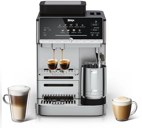 Ninja AutoBarista Automatic Espresso, Filter Coffee and Cold Brew Machine | 10 Drink Programs and 4 Milk Froth Presets, 340g Swappable Hopper, Dishwasher Safe Removable Parts, Silver AE1021UK