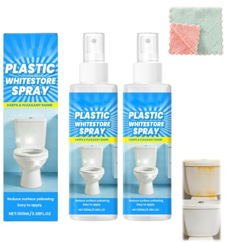 2 Pcs Yellow Stain Remover for Toilet Seat,Plastic Yellowing Remover Spray with Towel for Air Conditioners Household Appliances and Car Plastic Surface Stains
