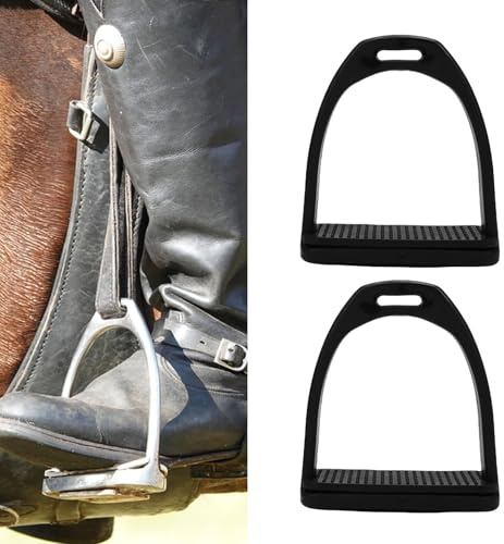 Hapivida Anti Slip Equestrian Stirrups, ABS Plastic Safety Stirrups for Western Saddles Black 2PCS
