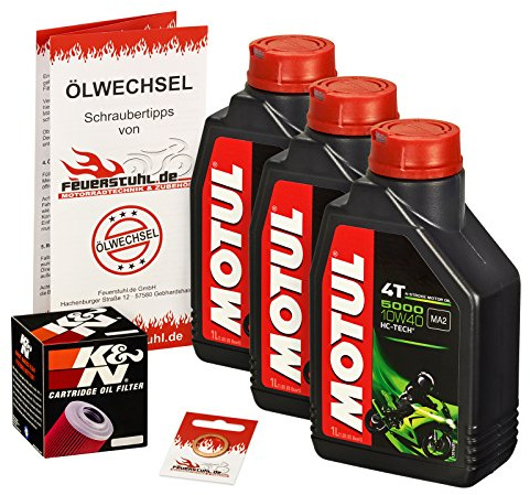 Motul 10W-40 Öl + K&N Ölfilter für Kawasaki ZRX 1200 /R/S, ZRT20AC ZRT20AA ZRT20AB - Ölwechselset inkl. Motoröl, Filter, Dichtring