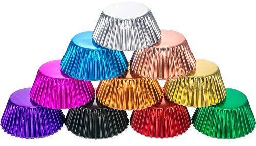 200 Pieces Sumind Foil Cupcake Liners Standard Size Metallic Cupcake Liners Paper Baking Cups Muffin Case Decoration Cups, 10 Colors