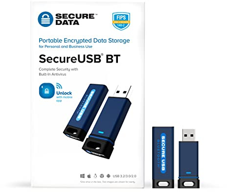 SecureData SecureUSB BT (16 GB) 256-Bit-Hardware-verschlüsselter USB 3.0-Flash-Laufwerk – FIPS 140-2 Level 3 validiert – Sicheres kabelloses Entsperren über mobile App
