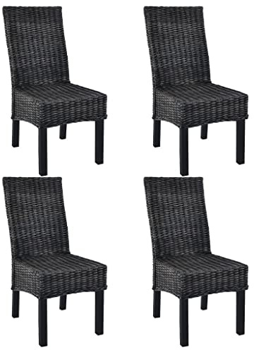 vidaXL Esszimmerstühle 4 STK. Schwarz Kubu Rattan und Mangoholz