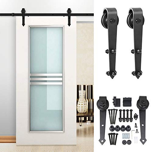 Yaheetech 6ft/6,6ft/8ft/12ft/13ft/16ft Quincaillerie Kit de Rail pour Système Porte Coulissante Grange Hardware Ensemble Industriel pour Porte Suspendue Sliding Barn Door en Bois 6FT/183 CM