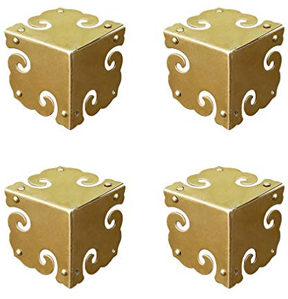 Tiazza 4 Stücke Vintage Reinem Messing Eckenschützer Antike Hardware Schreibtisch Rand Holz Schmuck Geschenk Box Schrank DREI Seiten Voll Encase Eckenschützer (Messing)