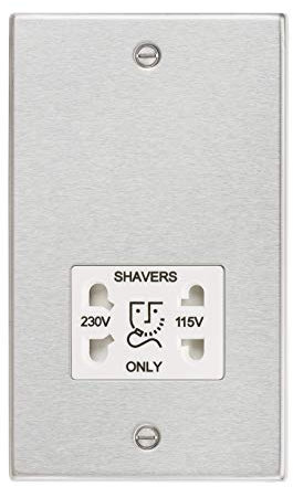 Knightsbridge Square Edge Dual Voltage Shaver Socket in Brushed Chrome with White Insert