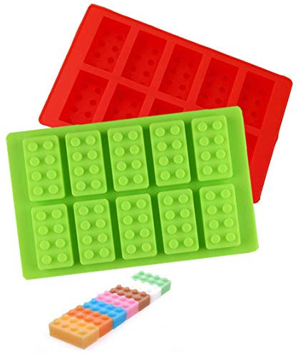 Building Brick Ice Tray or Candy Mold for Lego Lovers! 2 Pack Silicone Ice Cube Molds - Red and Green