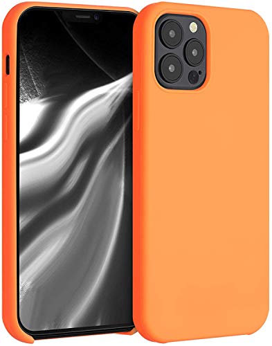 TechDealsUK Matte Silicone Liquid TPU Case Cover for Apple iPhone 12 & 12 Pro (6.1) (Orange)