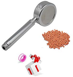 Hochdruck-Handbrause mit kraftvollem Duschstrahl gegen Niederdruck Wasserversorgung Rohrleitung, Hochdruck-Wassersparender Duschkopf mit Filter Ionensteine Silber