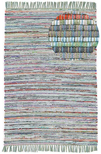 carpetfine Flachgewebeteppich Kelim Chindi Grün 200x290 cm | Moderner Teppich für Wohn- und Schlafzimmer