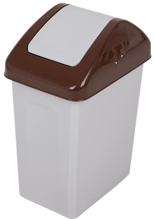 BranQ - Home essential Abfalleimer 10 l mit Schwingdeckel, Farbe: gebrochenes Weiß mit braunen Akzenten, universal, BPA-freier Kunststoff PP, Weiß/Braun, 18,6x26,6x37,5 cm (LxBxH)