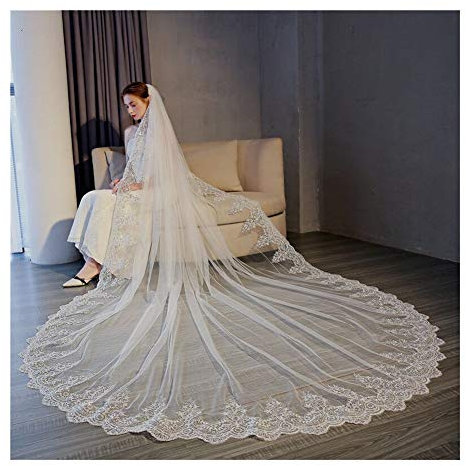 WQTR Schleier Braut Brautschleier 3Meter Lange Spitze-Rand-Brautschleier mit Kamm Hochzeit Zubehör Schleier (Color : Ivory, Item Length : 300cm)