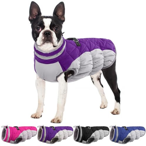 OUOBOB Hundemantel, warme Hundejacken, Hundemäntel mit integriertem Geschirr, wasserdichte Hunde-Fleeceweste, reflektierender Hunde-Schneeanzug für kaltes Wetter, winddichtes Hunde-Schneejacken-Outfit