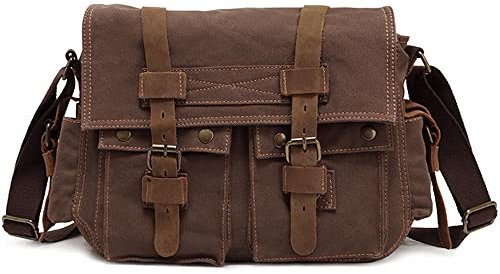 VARLIVOO Vintage Bolsos de Hombro para Hombre Bolsa de Mensajero 14 Pulgadas Laptop Bolsas Conmutar Viaje Maletín Colegio Trabajo Lona Marrón B