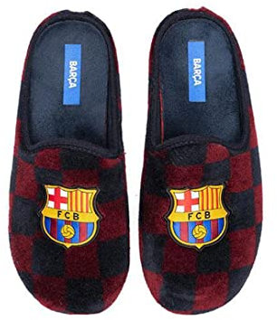 MARPEN SLIPPERS, Offizielle FC Barcelona Fußball Winter Hausschuhe für Kinder Jungen oder Mädchen, Kariert Offene, Größe 30-31