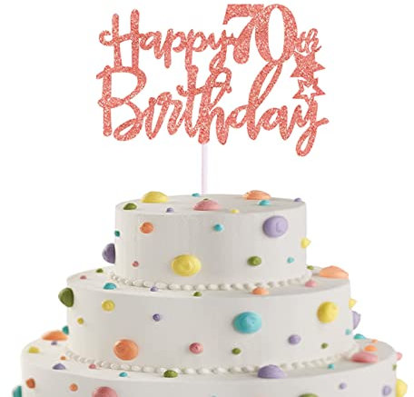 Happy 70th Birthday Cake Topper in Glitter Card,Happy Birthday Cupcake Toppers Rose Gold 70th Birthday Party Decor,Glitter Cake Decoration for Birthday Anniversary Party Decorations