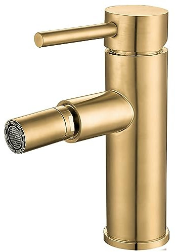 VALAZ Robinet Bidet | Robinet Salle Bain, Mélangeur Eau Froide et Chaude, Pas de Fuites, Installation Facile | Laiton, Inoxydable, Élégant, Rond, Doré Brossé, Bec Droit Or Mat, Série Palancia